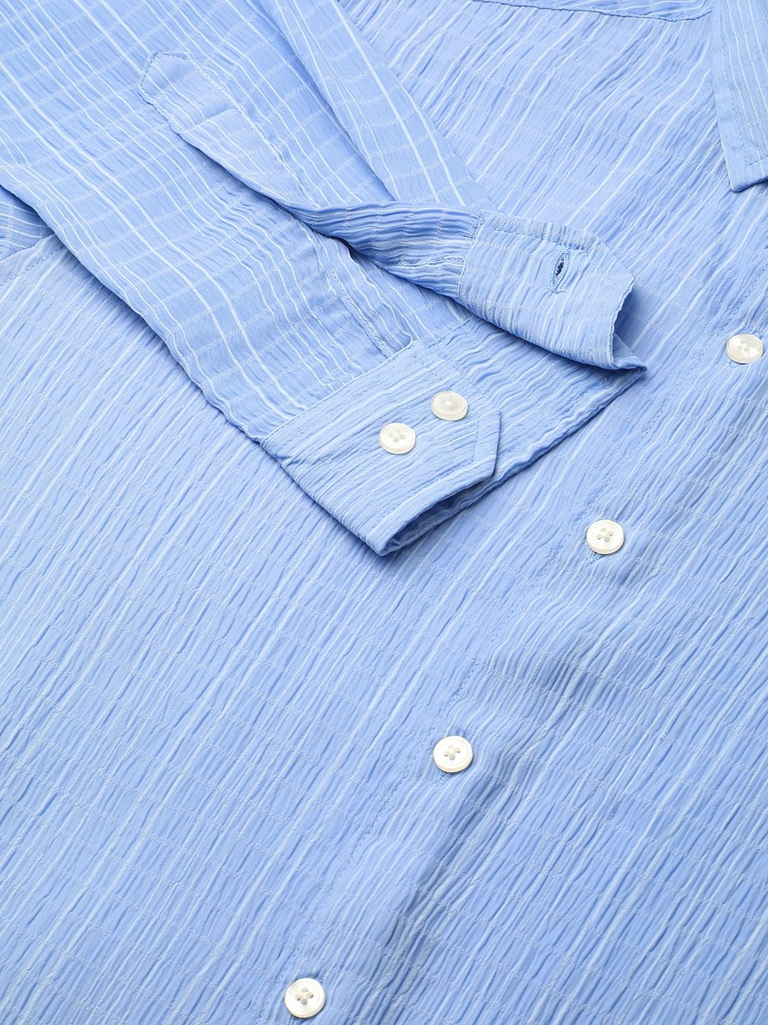 Baby Blue Vertical Striped Creased Shirt