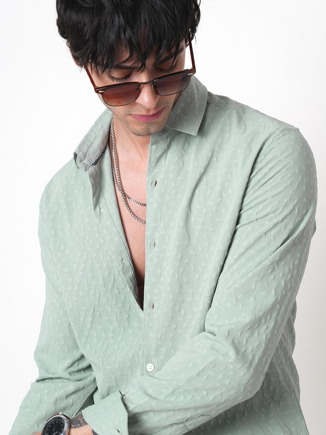 Pistachio Tiny Leaf Textured Shirt