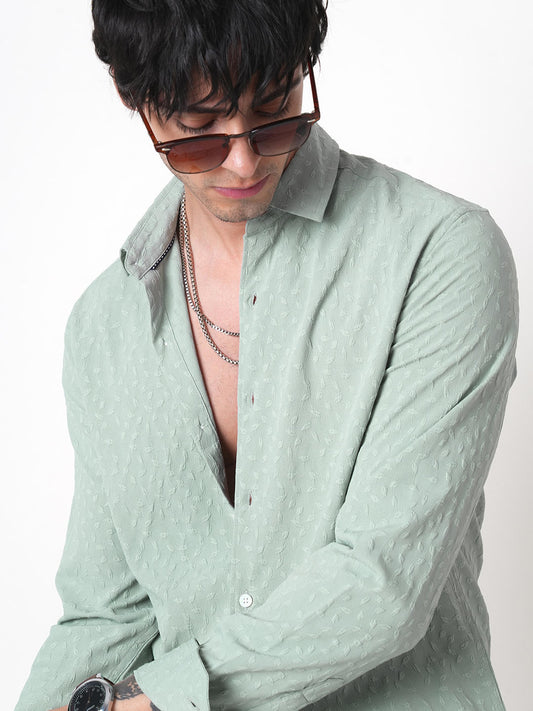 Pistachio Tiny Leaf Textured Shirt