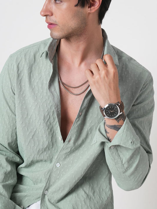 Pistachio Tiny Leaf Textured Shirt
