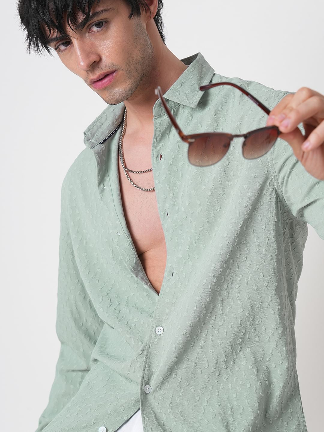 Pistachio Tiny Leaf Textured Shirt