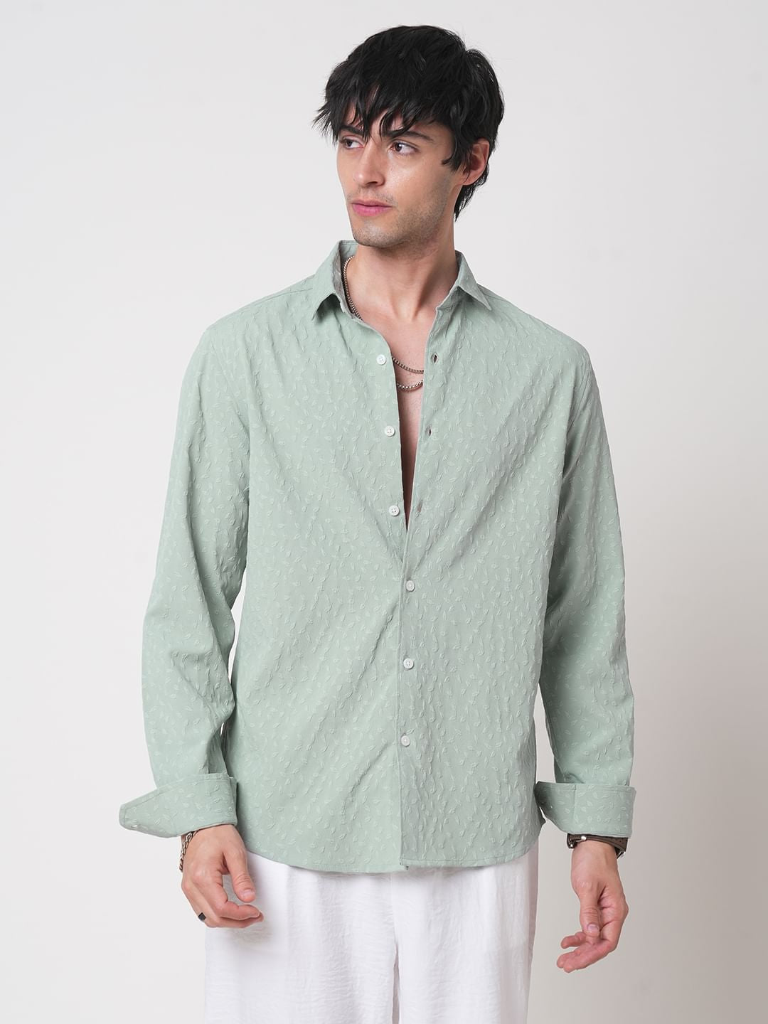 Pistachio Tiny Leaf Textured Shirt