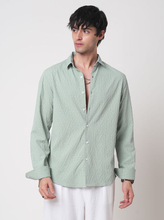 Pistachio Tiny Leaf Textured Shirt