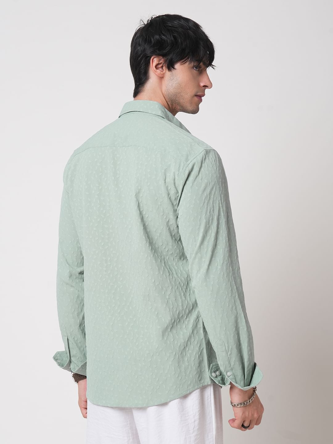 Pistachio Tiny Leaf Textured Shirt