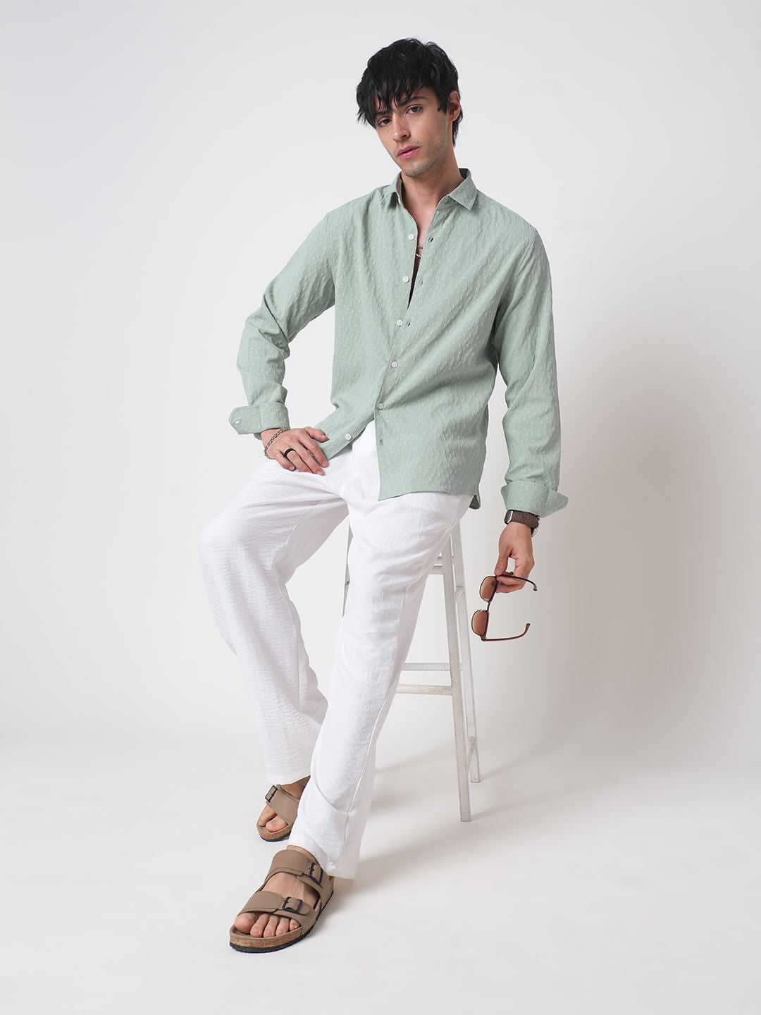 Pistachio Tiny Leaf Textured Shirt