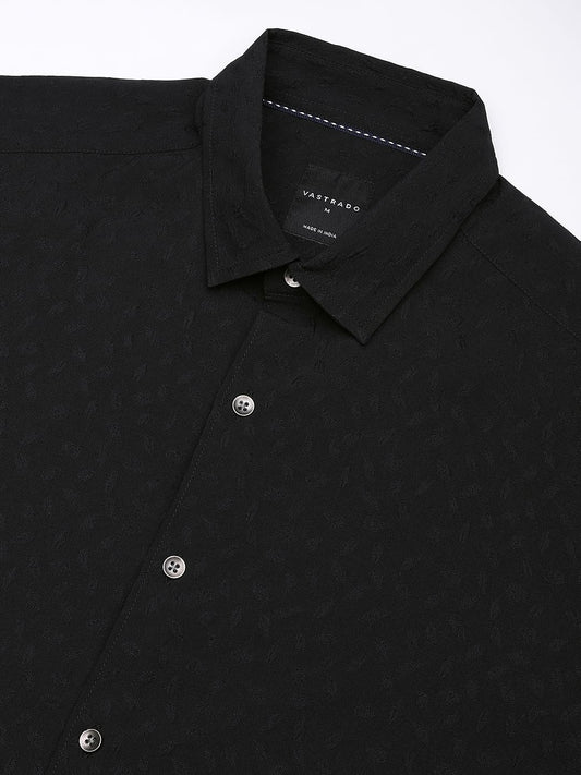 Black Tiny Leaf Textured Shirt
