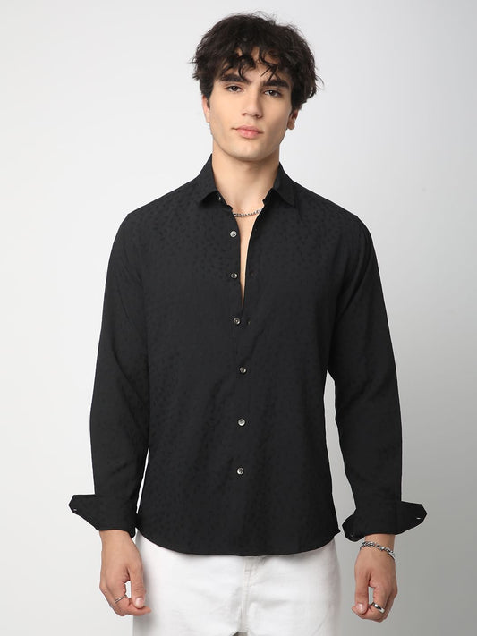 Black Tiny Leaf Textured Shirt