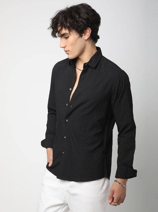 Black Tiny Leaf Textured Shirt