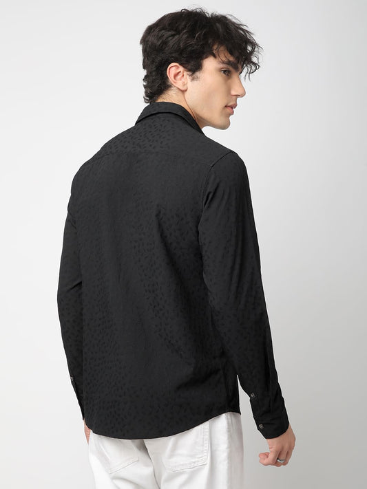Black Tiny Leaf Textured Shirt