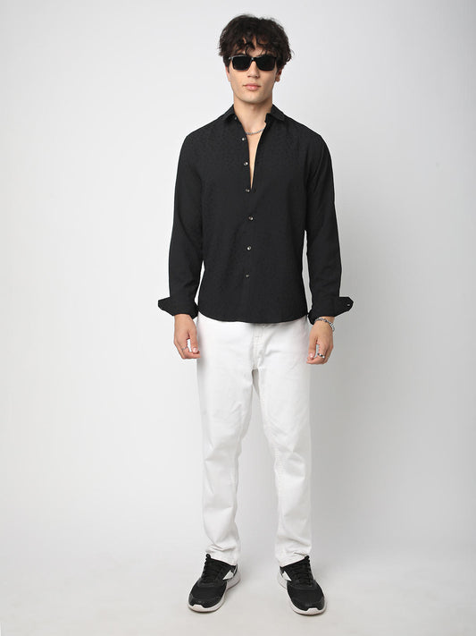 Black Tiny Leaf Textured Shirt