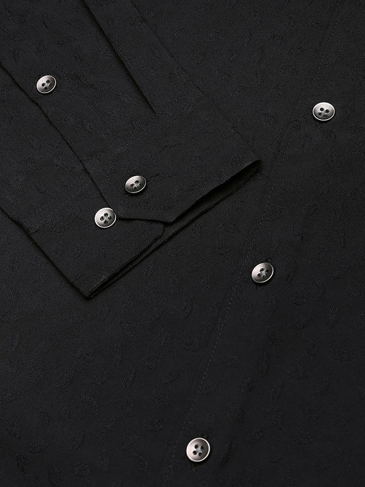 Black Tiny Leaf Textured Shirt