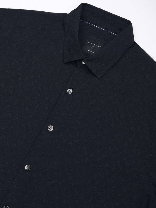 Navy Tiny Leaf Textured Shirt