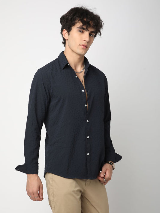 Navy Tiny Leaf Textured Shirt