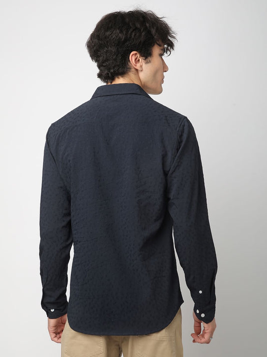 Navy Tiny Leaf Textured Shirt