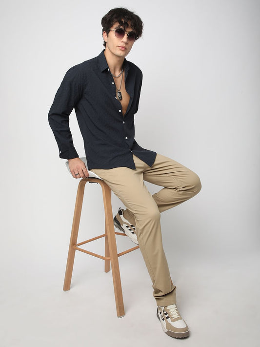 Navy Tiny Leaf Textured Shirt