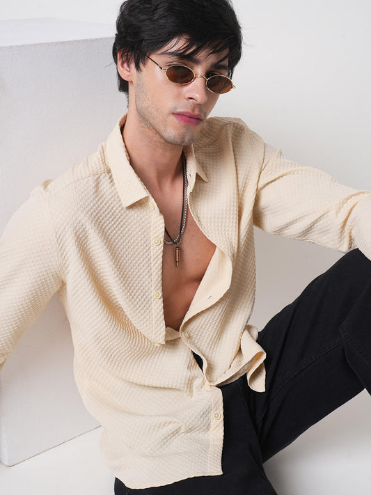 Cream Tiny Diamond Textured Shirt
