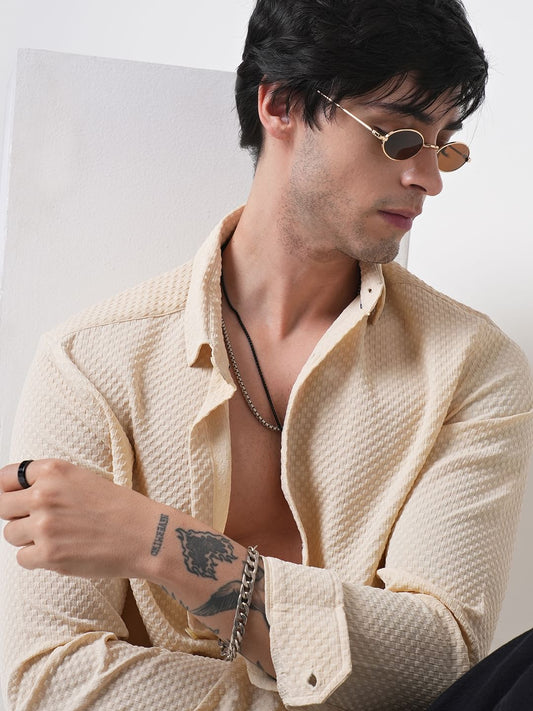 Cream Tiny Diamond Textured Shirt