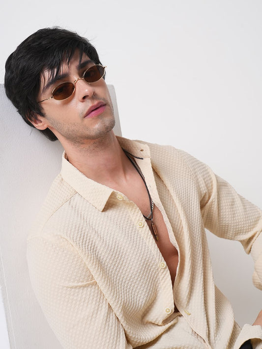 Cream Tiny Diamond Textured Shirt