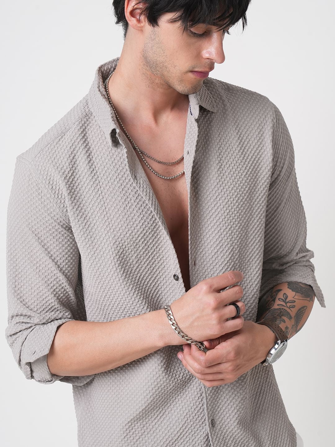Cloud Grey Tiny Diamond Textured Shirt