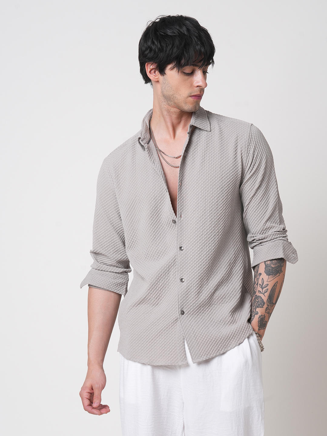 Cloud Grey Tiny Diamond Textured Shirt