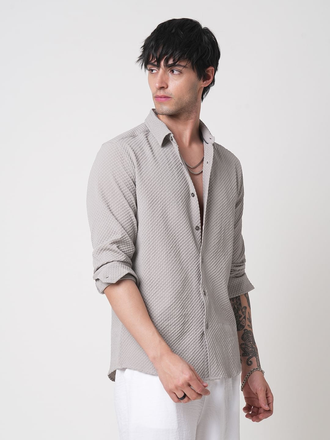 Cloud Grey Tiny Diamond Textured Shirt