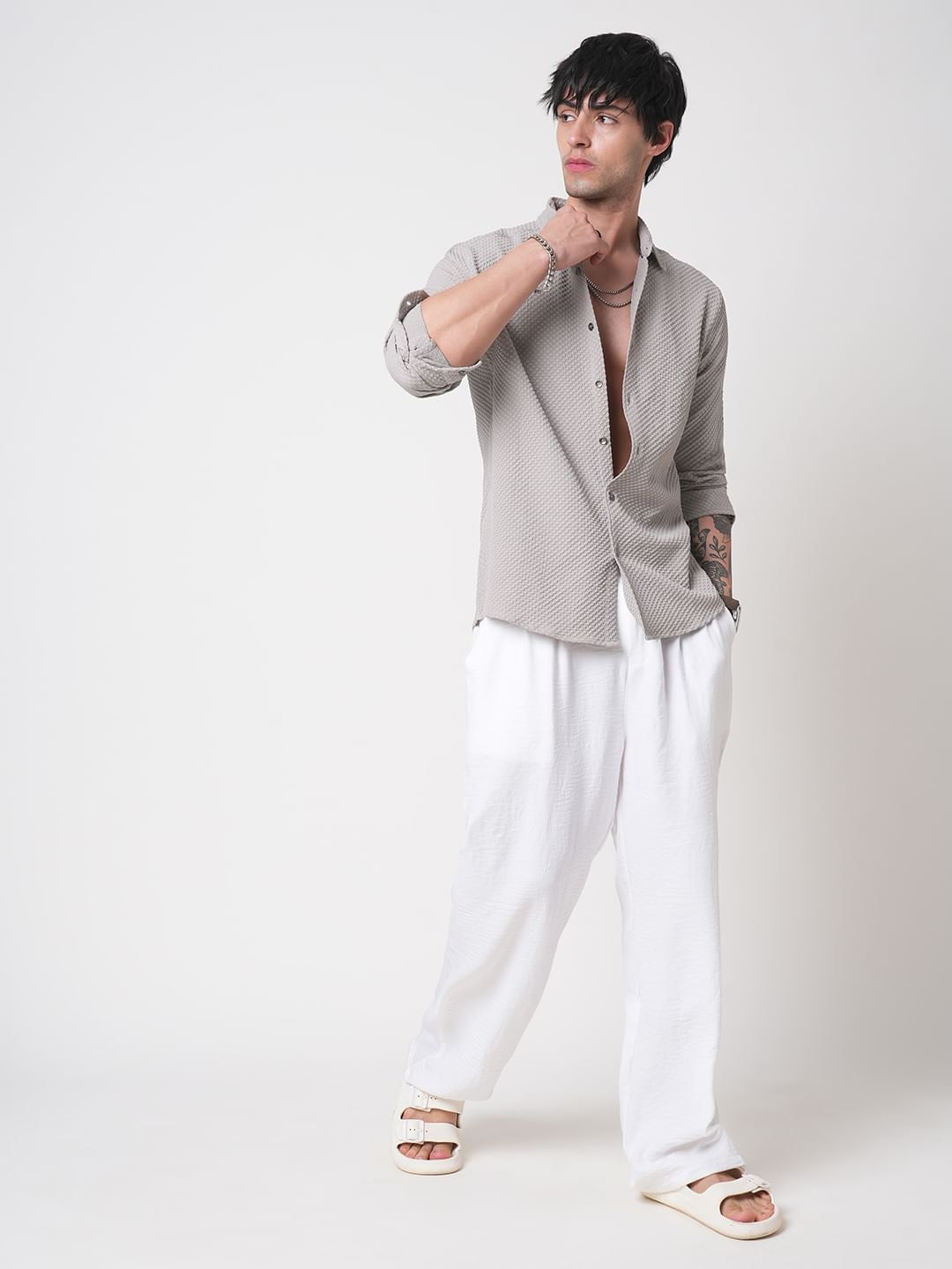 Cloud Grey Tiny Diamond Textured Shirt