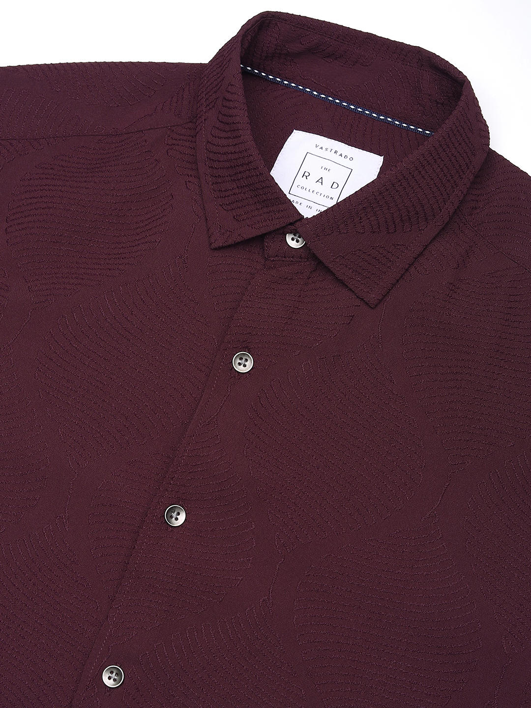 Elegant Wine Leafy Jacquard Shirt