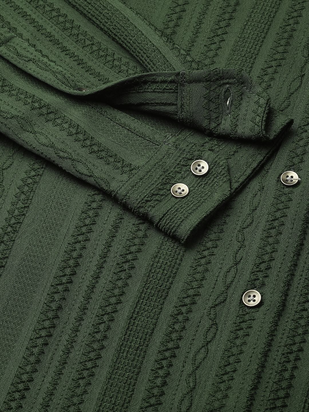 Forest Green Detailed Textured Shirt