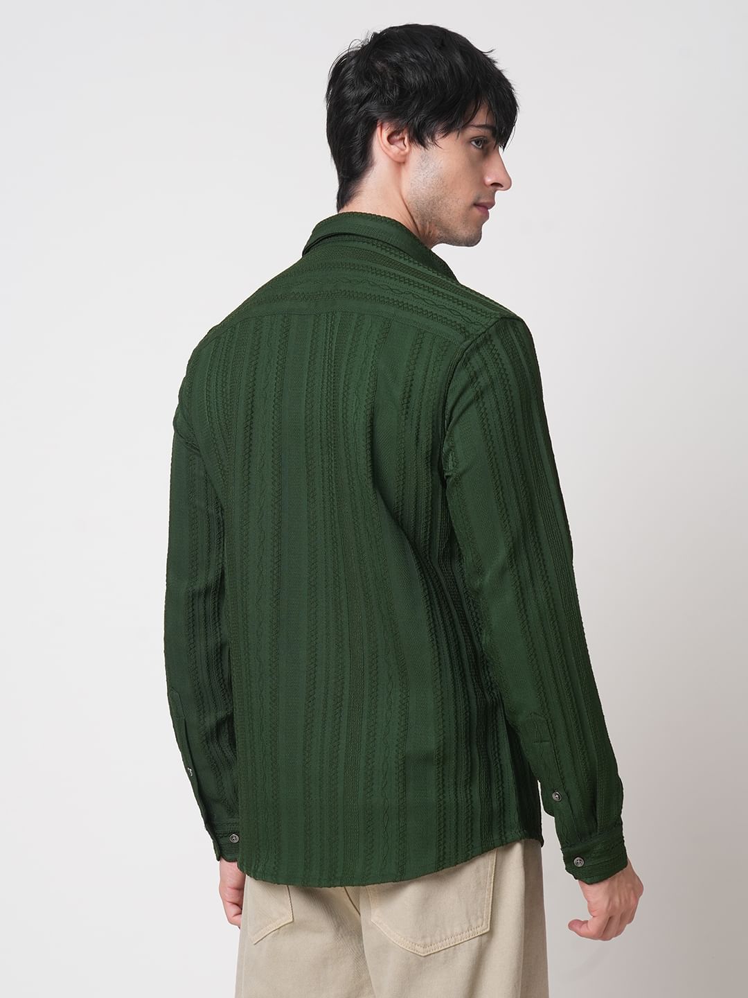 Forest Green Detailed Textured Shirt