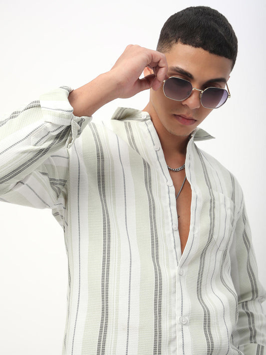 Mint Green Waffle Striped Shirt