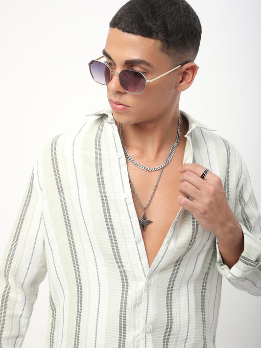 Mint Green Waffle Striped Shirt