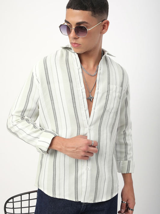 Mint Green Waffle Striped Shirt