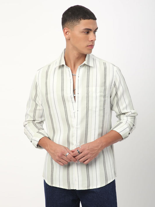 Mint Green Waffle Striped Shirt