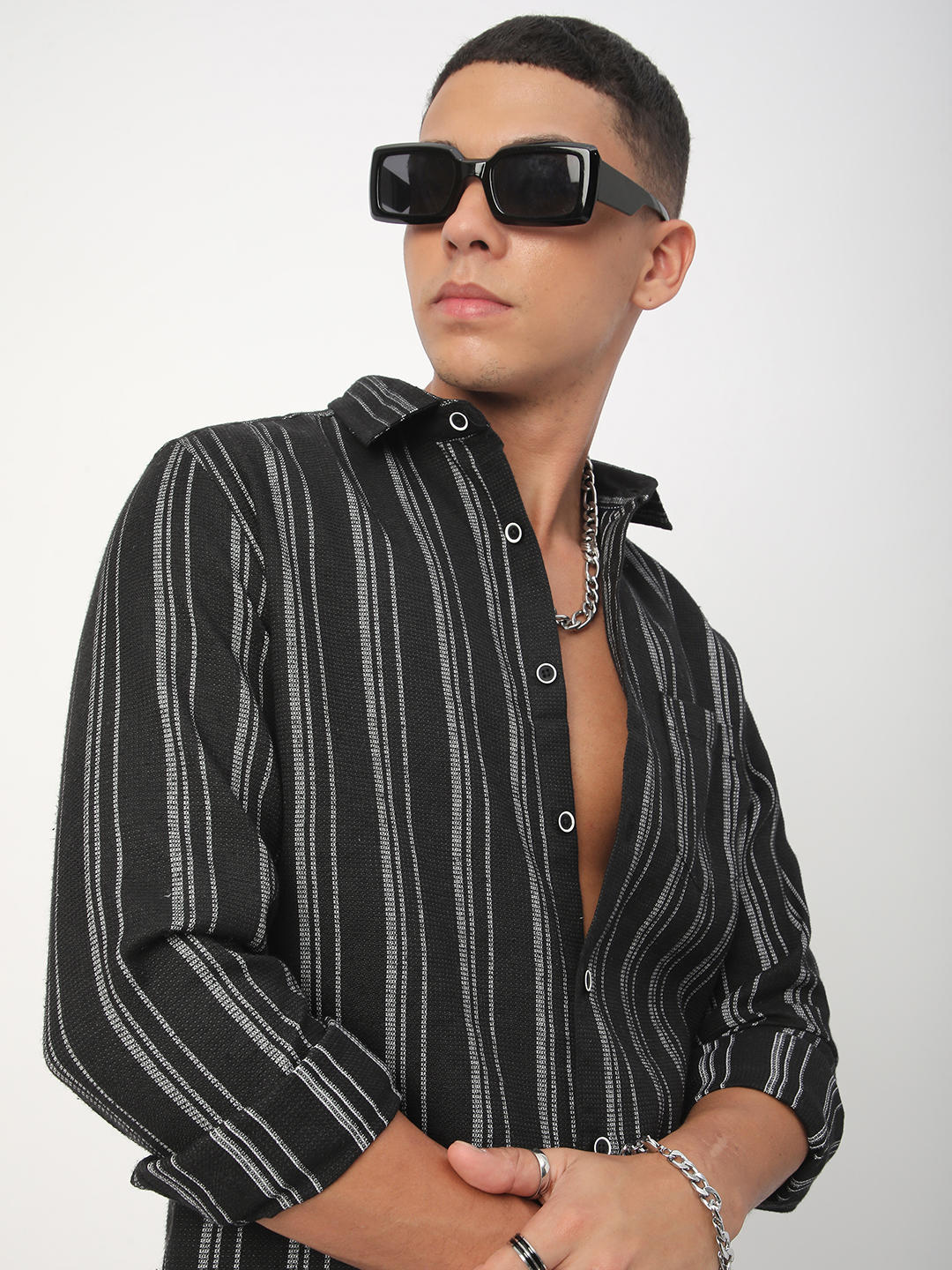 Black Vertical Chalk Striped Shirt