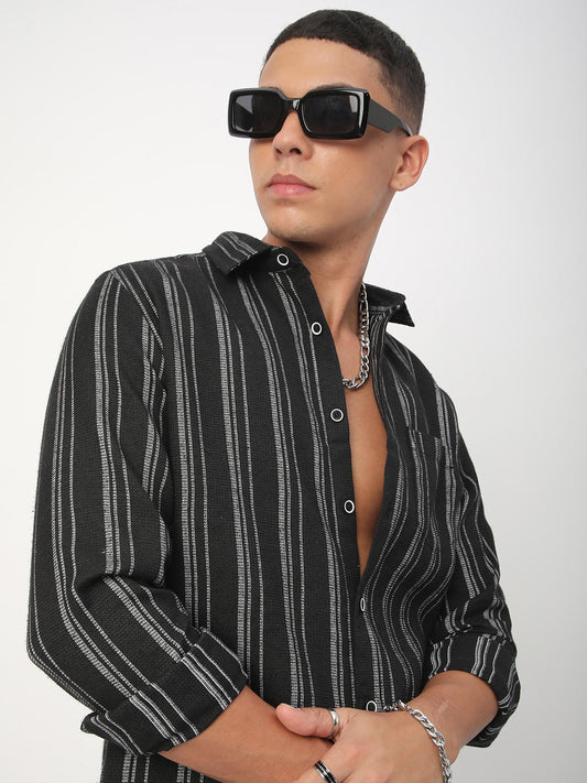 Black Vertical Chalk Striped Shirt