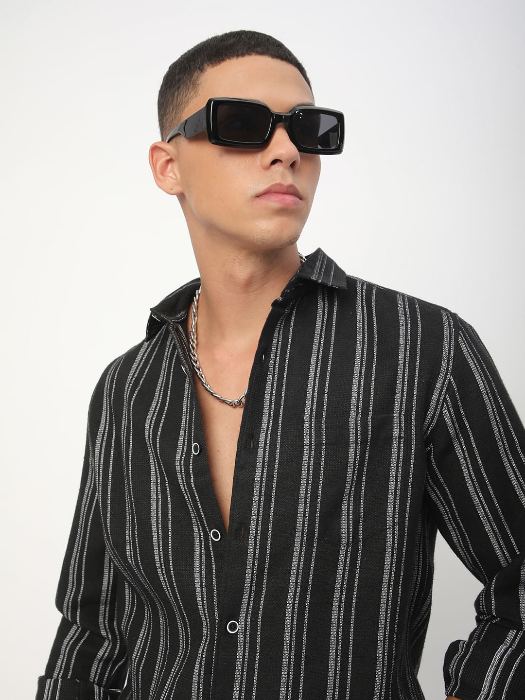 Black Vertical Chalk Striped Shirt