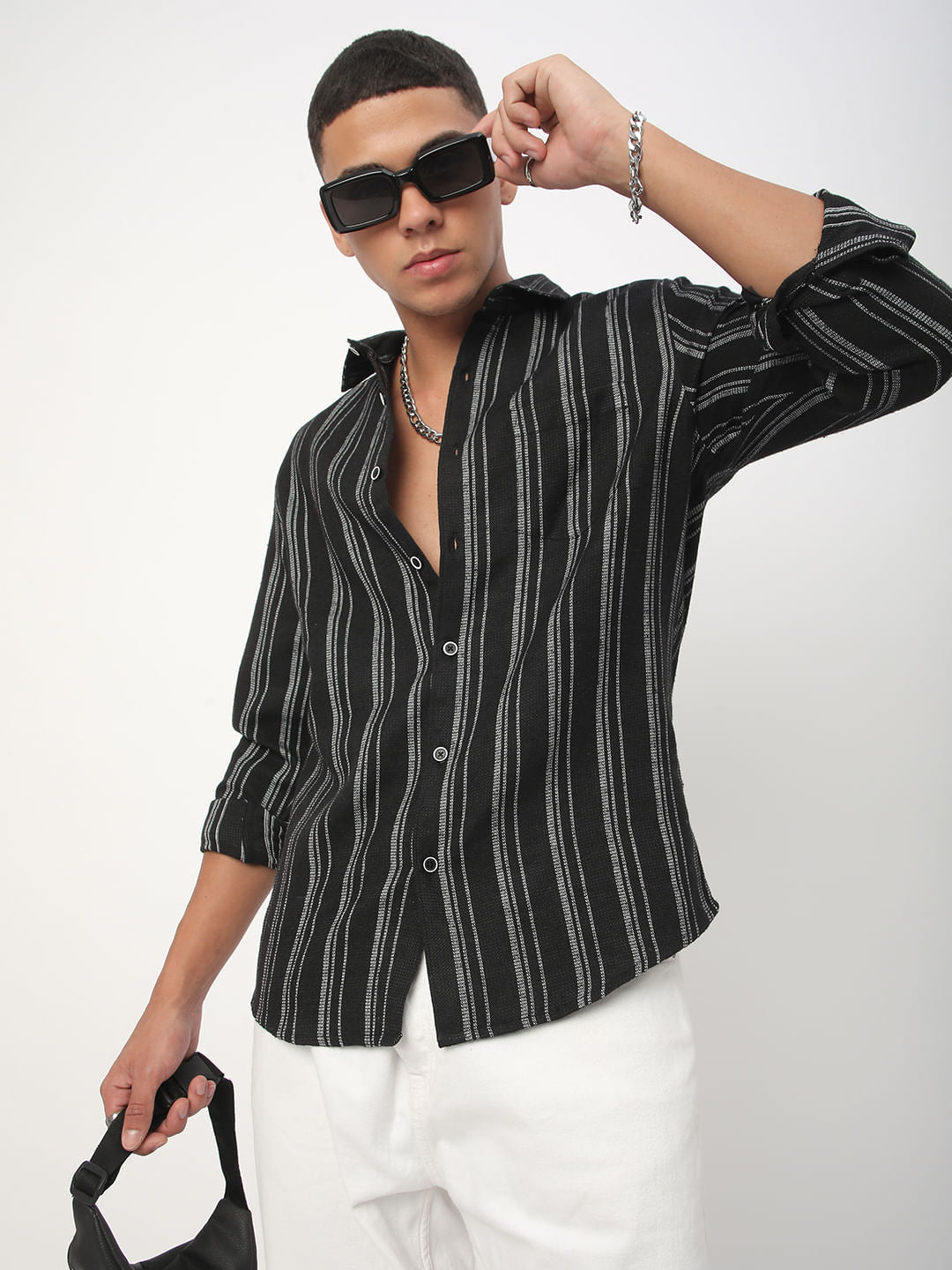 Black Vertical Chalk Striped Shirt