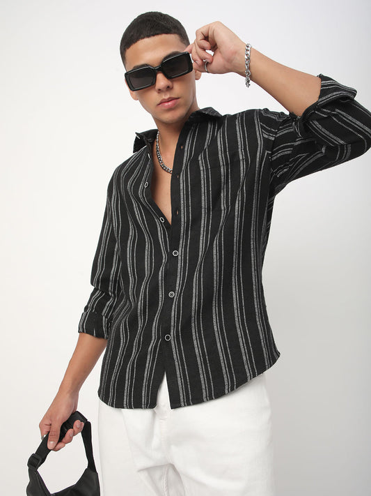 Black Vertical Chalk Striped Shirt