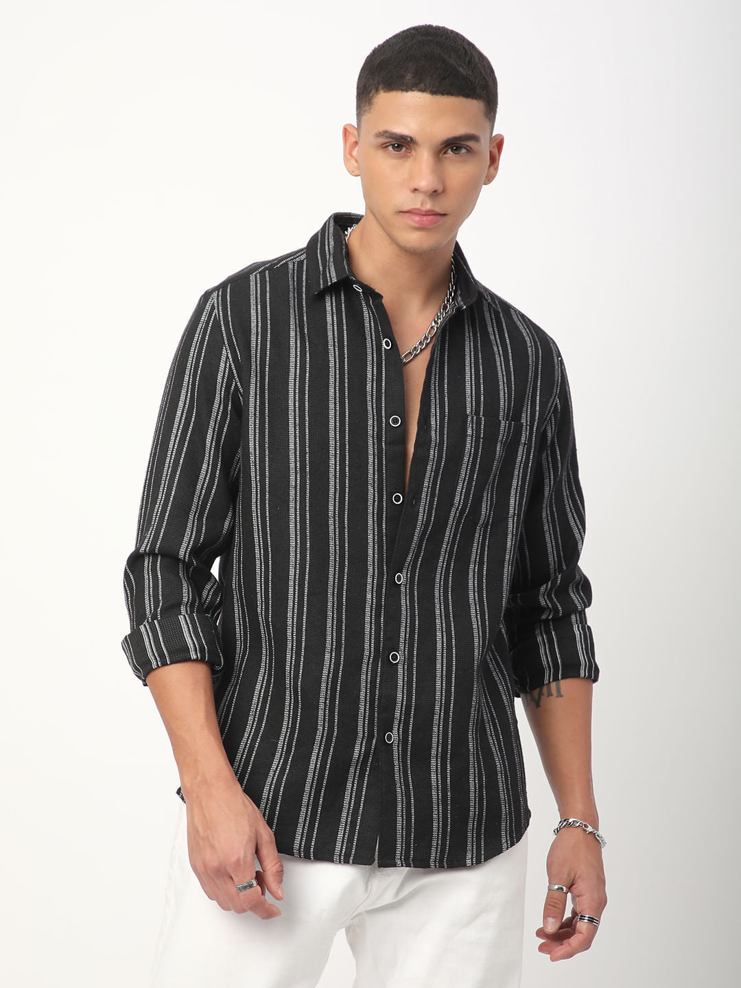 Black Vertical Chalk Striped Shirt