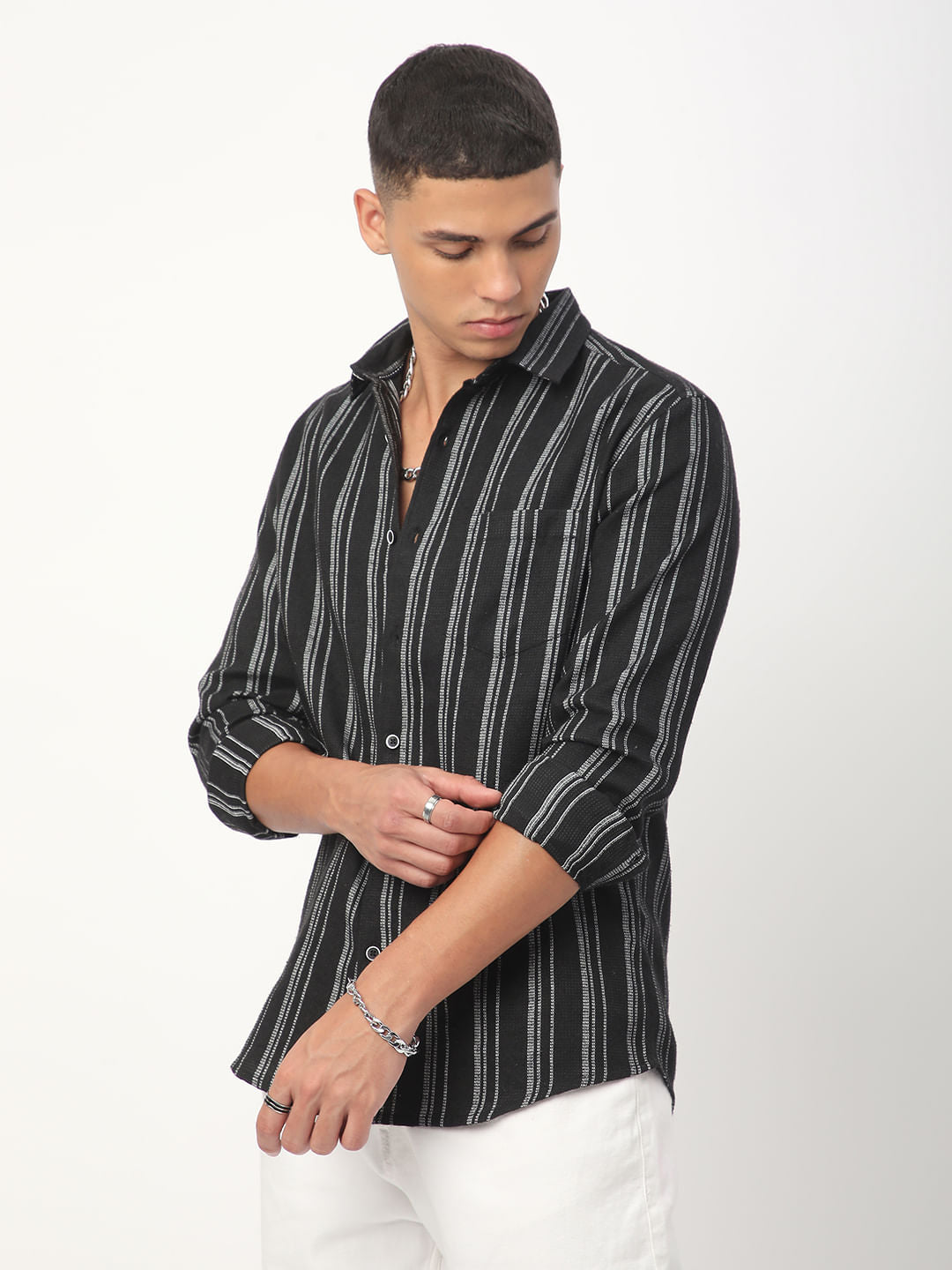 Black Vertical Chalk Striped Shirt