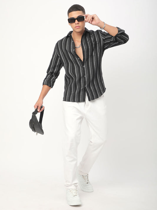 Black Vertical Chalk Striped Shirt