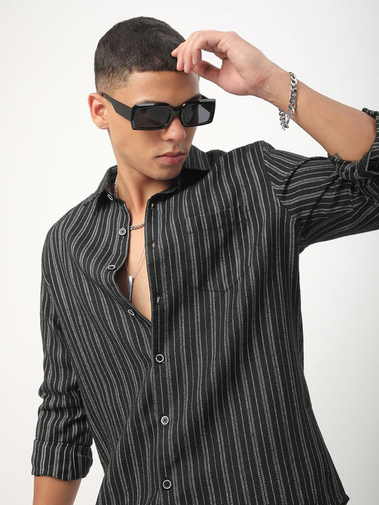 Monochrome Vertical Chalk Striped Shirt