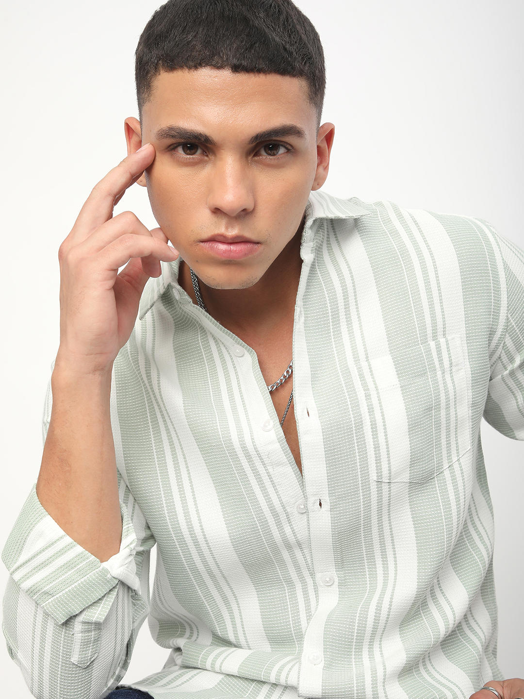 Mint Green Waffle Striped Shirt