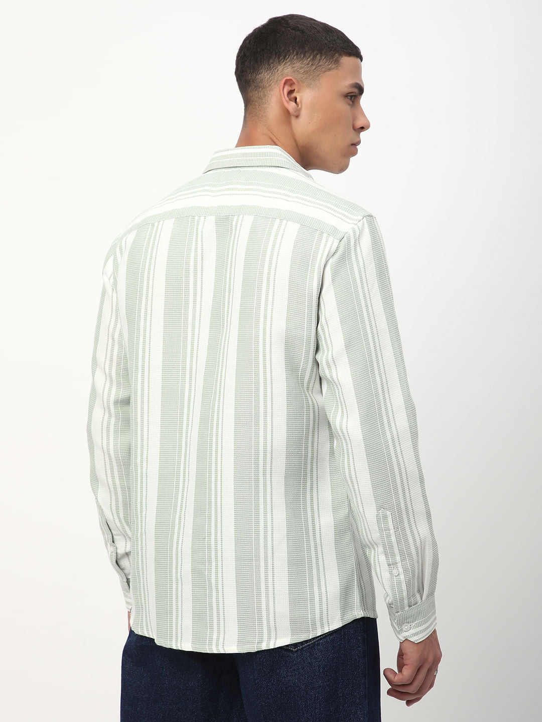 Mint Green Waffle Striped Shirt