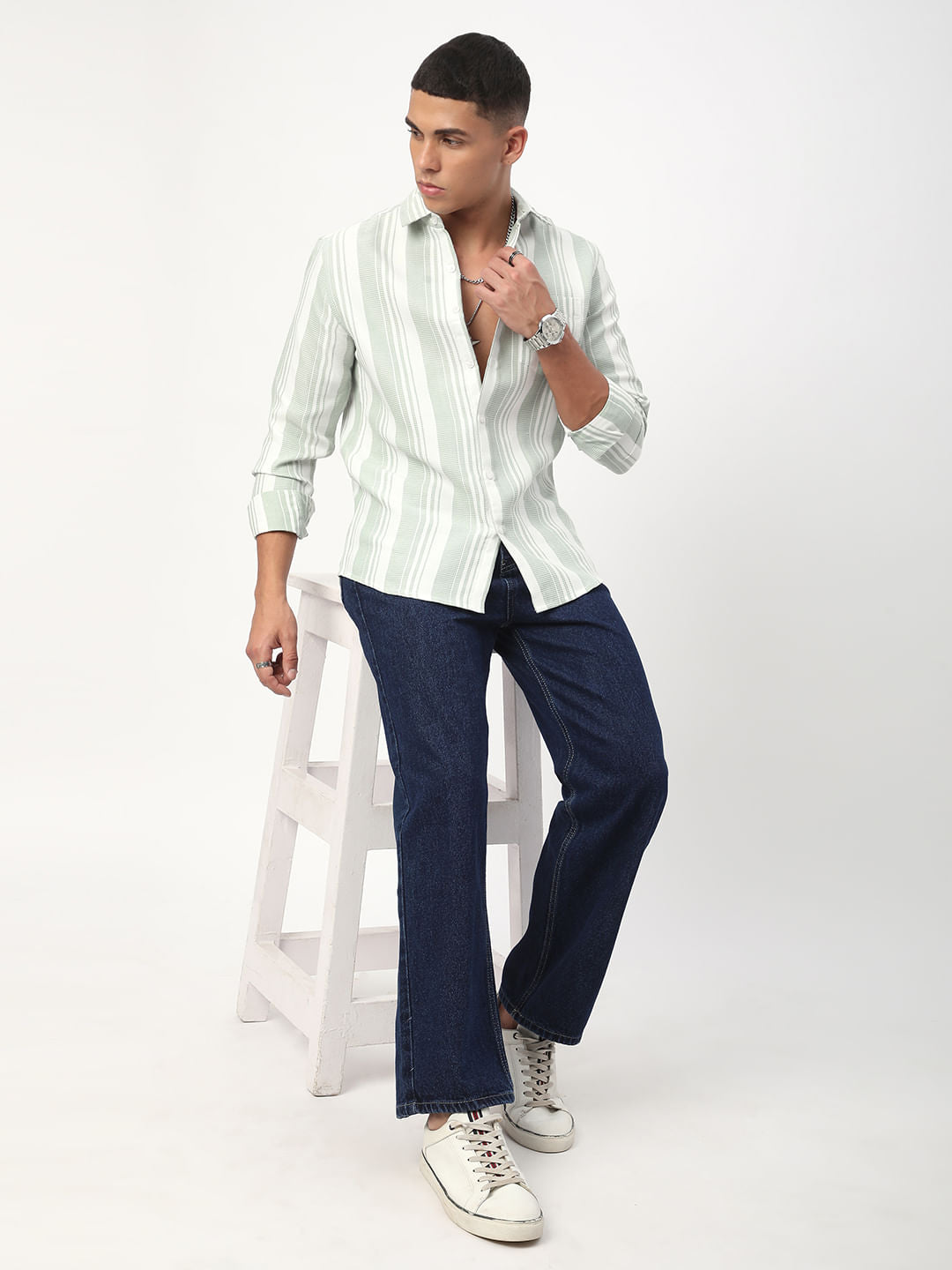 Mint Green Waffle Striped Shirt