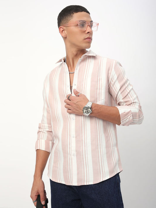 Peachy Pink Waffle Striped Shirt
