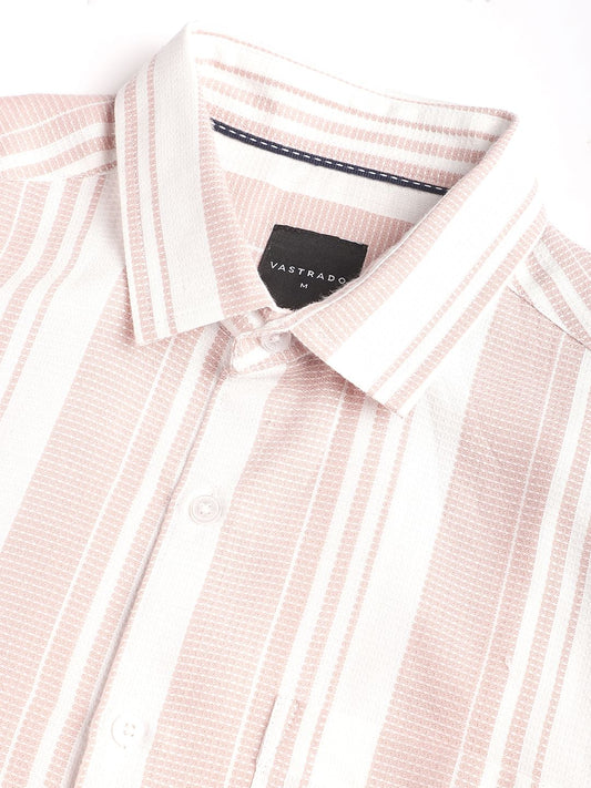 Peachy Pink Waffle Striped Shirt
