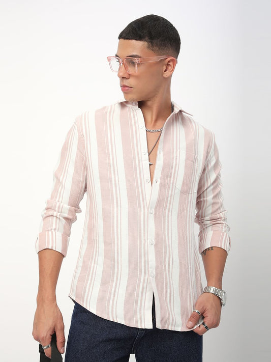 Peachy Pink Waffle Striped Shirt