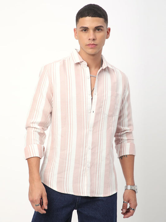 Peachy Pink Waffle Striped Shirt