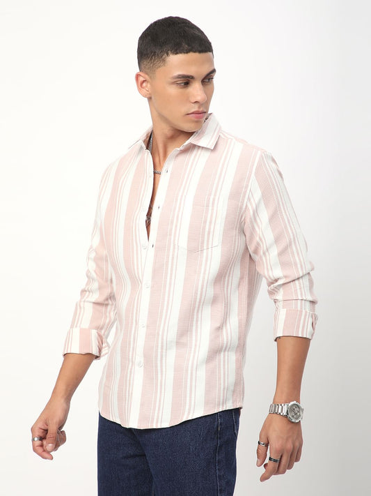 Peachy Pink Waffle Striped Shirt